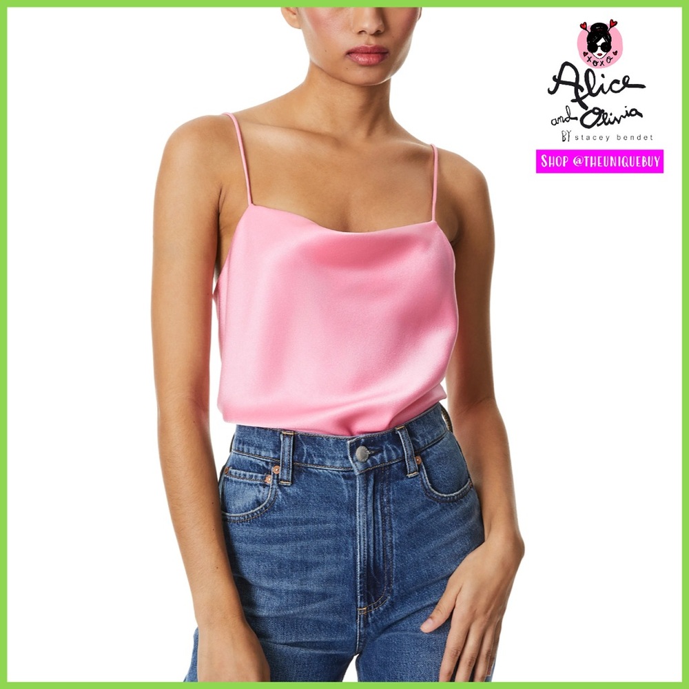 Alice + Olivia Harmon Pink Drapey Slip Camisole Tank Top